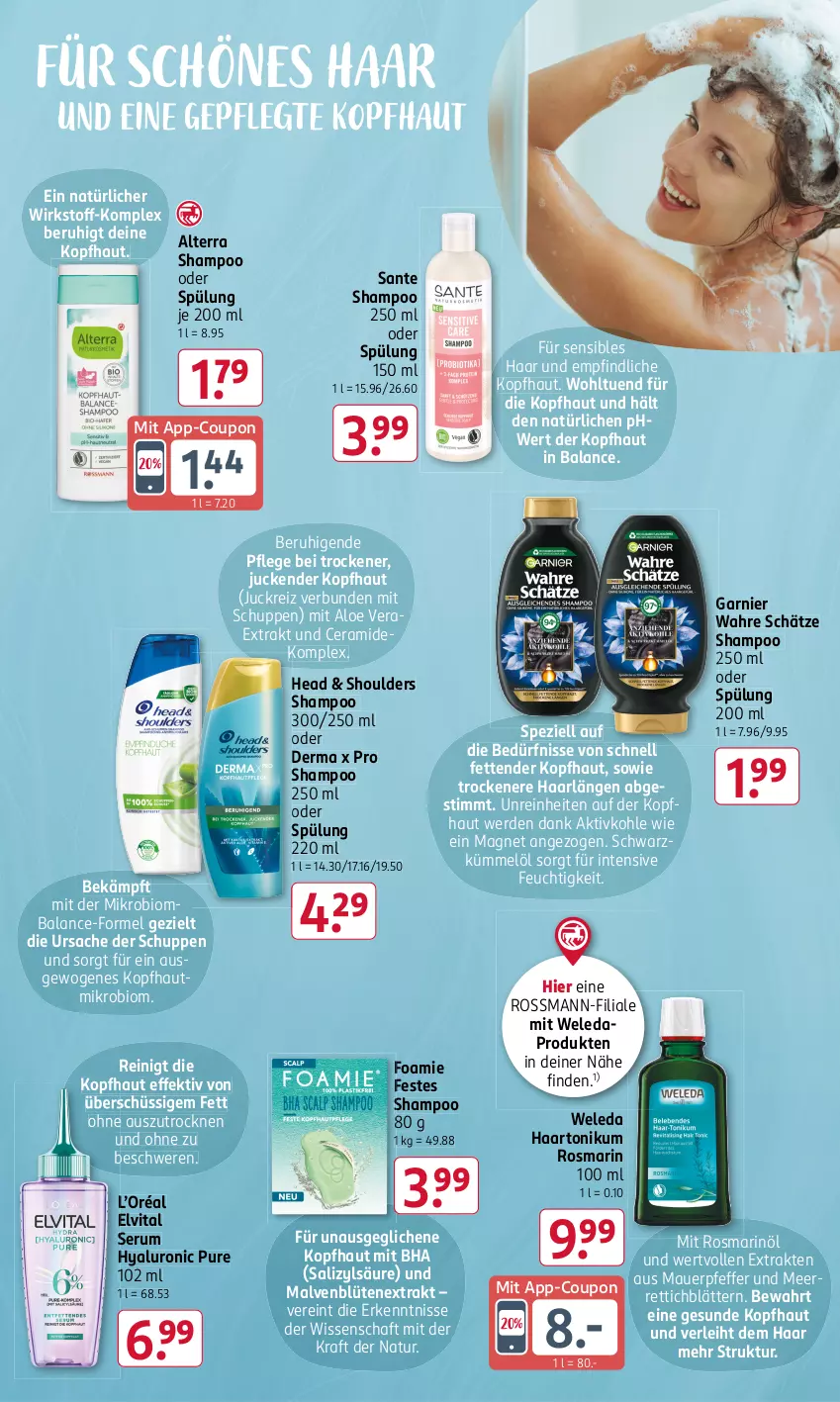 Aktueller Prospekt Rossmann - Prospekte - von 16.09 bis 20.09.2024 - strona 17 - produkty: aloe vera, alterra, auer, bio, Blüte, coupon, elvital, erde, garnier, hyaluron, kraft, meerrettich, natur, pfeffer, Rettich, rosmarin, rum, sac, SANTE, Serum, shampoo, shampoo 250 ml, shampoo oder spülung, Spezi, spülung, spülung 200 ml, tender, Ti, vita, Wahre Schätze, weleda