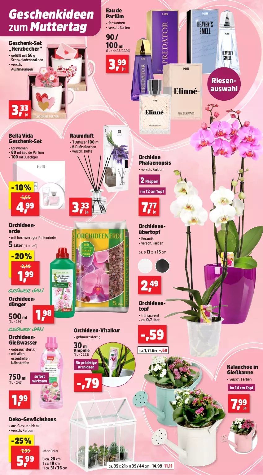 Aktueller Prospekt Thomas Philipps - von 05.05 bis 10.05.2025 - strona 10 - produkty: Becher, Diffuser, dünger, duschgel, Eau de parfum, elle, erde, Gewächshaus, Gießkanne, Kalanchoe, orchidee, orchideen, Orchideenerde, parfum, phalaenopsis, pralinen, Rauch, Raumduft, rind, schoko, schokolade, schokoladen, Ti, topf, übertopf, vita, wasser