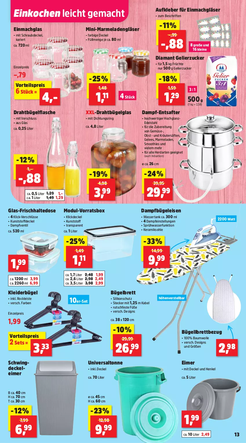 Aktueller Prospekt Thomas Philipps - von 05.05 bis 10.05.2025 - strona 14 - produkty: Aufkleber, Bau, baumwolle, bügel, Bügeleisen, bügelflasche, dampfbügeleisen, decke, Deckel, Draht, edelstahl, eimer, einmachglas, eis, Entsafter, flasche, früchte, gelee, gelierzucker, Gläser, henkel, herdarten, hochglanz, kleber, kleid, kleider, kleiderbügel, kräuter, leimer, leine, LG, mac, marmelade, obst, reis, ring, saft, säfte, smoothie, smoothies, Ti, vorteilspreis, wasser, wassertank, wolle, zucker