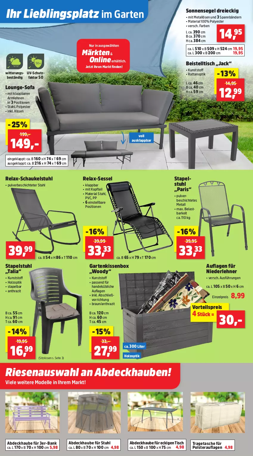 Aktueller Prospekt Thomas Philipps - von 05.05 bis 10.05.2025 - strona 3 - produkty: abdeckhaube, armlehnen, Bank, beistelltisch, braun, dell, eis, elle, Garten, Holz, kissen, Mode, reis, rel, Ria, Schaukel, sessel, sitzkissen, Sofa, sonnensegel, stapelstuhl, stuhl, Tasche, Ti, tisch, tragetasche, uv-schutz, vorteilspreis