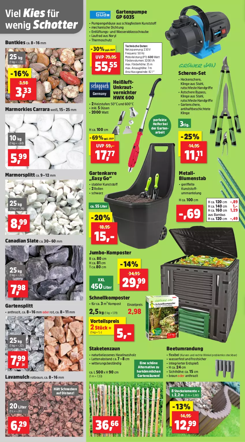 Aktueller Prospekt Thomas Philipps - von 05.05 bis 10.05.2025 - strona 7 - produkty: bambus, Beetumrandung, blume, blumen, braun, eis, ente, Garten, Gartenpumpe, Gartenschere, haselnuss, heckenschere, Holz, jumbo, Komposter, Kraut, latte, Laufrad, Lavamulch, LG, Mantel, natur, nuss, reis, Schere, schott, staketenzaun, Ti, unkrautvernichter, vorteilspreis, wasser