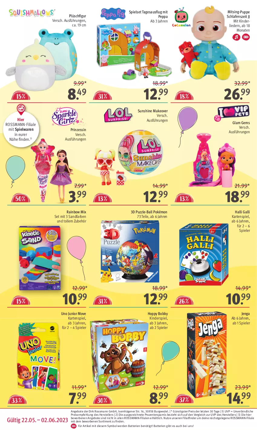 Aktueller Prospekt Rossmann - Prospekte - von 22.05 bis 02.06.2023 - strona 2 - produkty: angebot, angebote, ball, batterie, batterien, eis, elle, ente, erde, Kartenspiel, Kinder, Kinderspiel, Plüsch, Puppe, Puzzle, reis, Spiele, spielwaren, sunshine, teller, Ti, wedel, ZTE