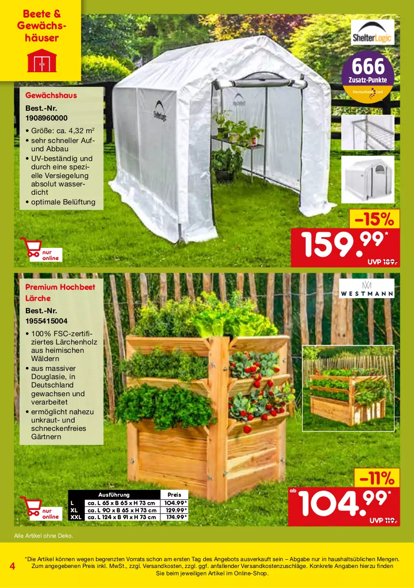 Aktueller Prospekt Netto Marken-Discount - Online-SonderangeboteGarten - von 23.02.2023 bis 30.04.2021 - strona 4 - produkty: Abba, angebot, Bau, eis, elle, Gewächshaus, Holz, Kraut, ndk, reis, Spezi, Ti, wasser, ZTE