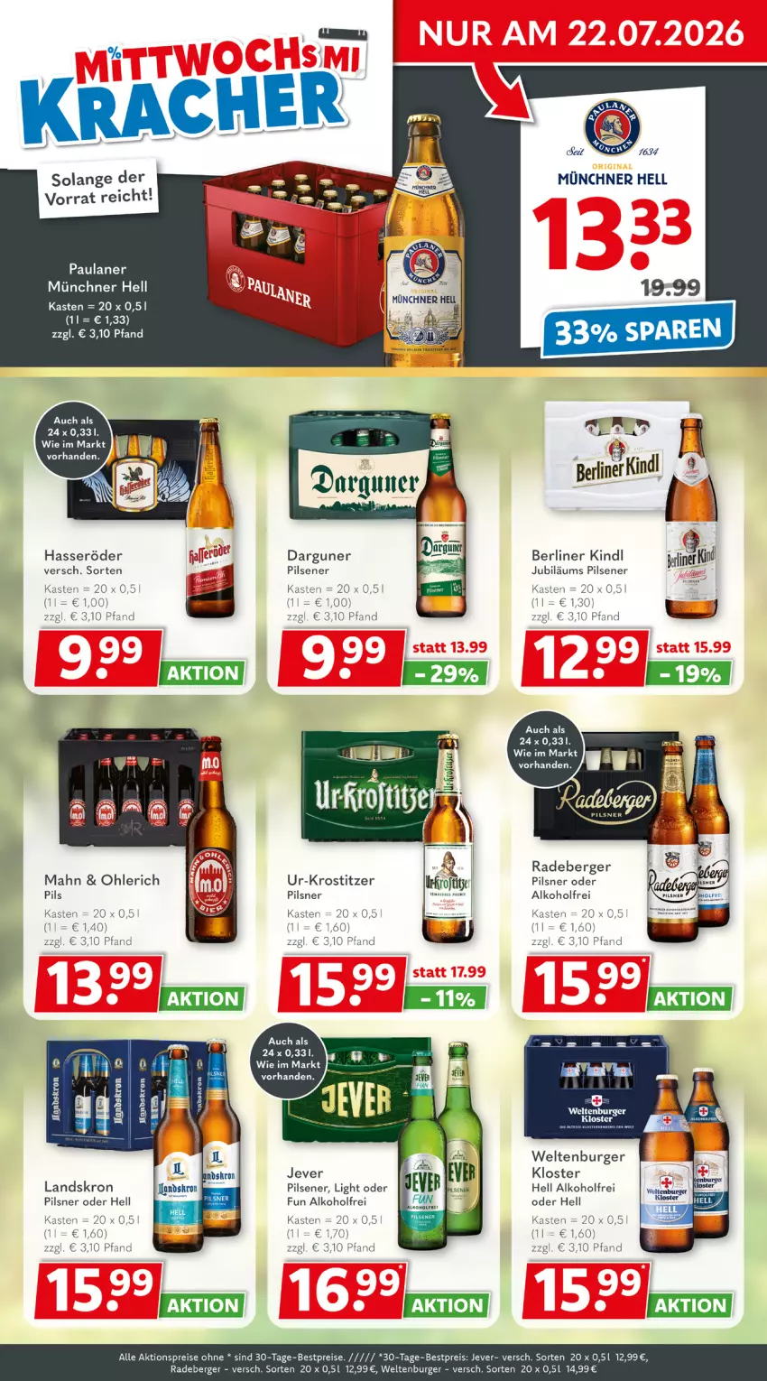 Aktueller Prospekt Getraenkeland - von 20.07 bis 01.08.2026 - strona 2 - produkty: aktionspreis, alkohol, Berger, berliner, berliner kindl, bestpreis, bestpreise, burger, eis, hasseröder, jever, Jubiläums, LG, Paula, paulaner, pils, pilsener, pilsner, radeberger, radeberger pilsner, reis, Ti