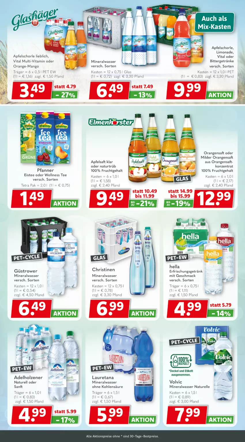 Aktueller Prospekt Getraenkeland - von 20.07 bis 01.08.2026 - strona 6 - produkty: adelholzener, aktionspreis, Alwa, apfel, apfelsaft, Apfelschorle, bestpreis, bestpreise, decke, Deckel, eis, eistee, elle, erfrischungsgetränk, frucht, getränk, getränke, hella, Holz, limo, limonade, mac, mango, mineralwasser, natur, orange, orangen, orangensaft, pfanne, Pfanner, reis, rel, Ria, saft, schorle, senf, tee, Ti, vita, volvic, wasser