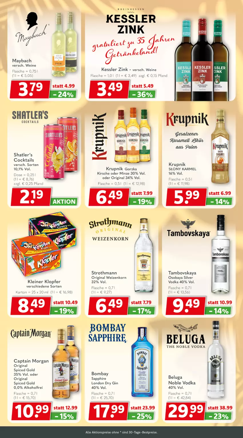 Aktueller Prospekt Getraenkeland - von 20.07 bis 01.08.2026 - strona 7 - produkty: aktionspreis, alkohol, Beluga, bestpreis, bestpreise, Cap, captain morgan, cocktail, cocktails, dry gin, eis, flasche, gin, kirsch, kirsche, kleiner klopfer, korn, leine, london dry, london dry gin, mam, maybach, minze, original spiced gold, reis, salz, sapphire, Ti, vodka, wein, weine, weizenkorn