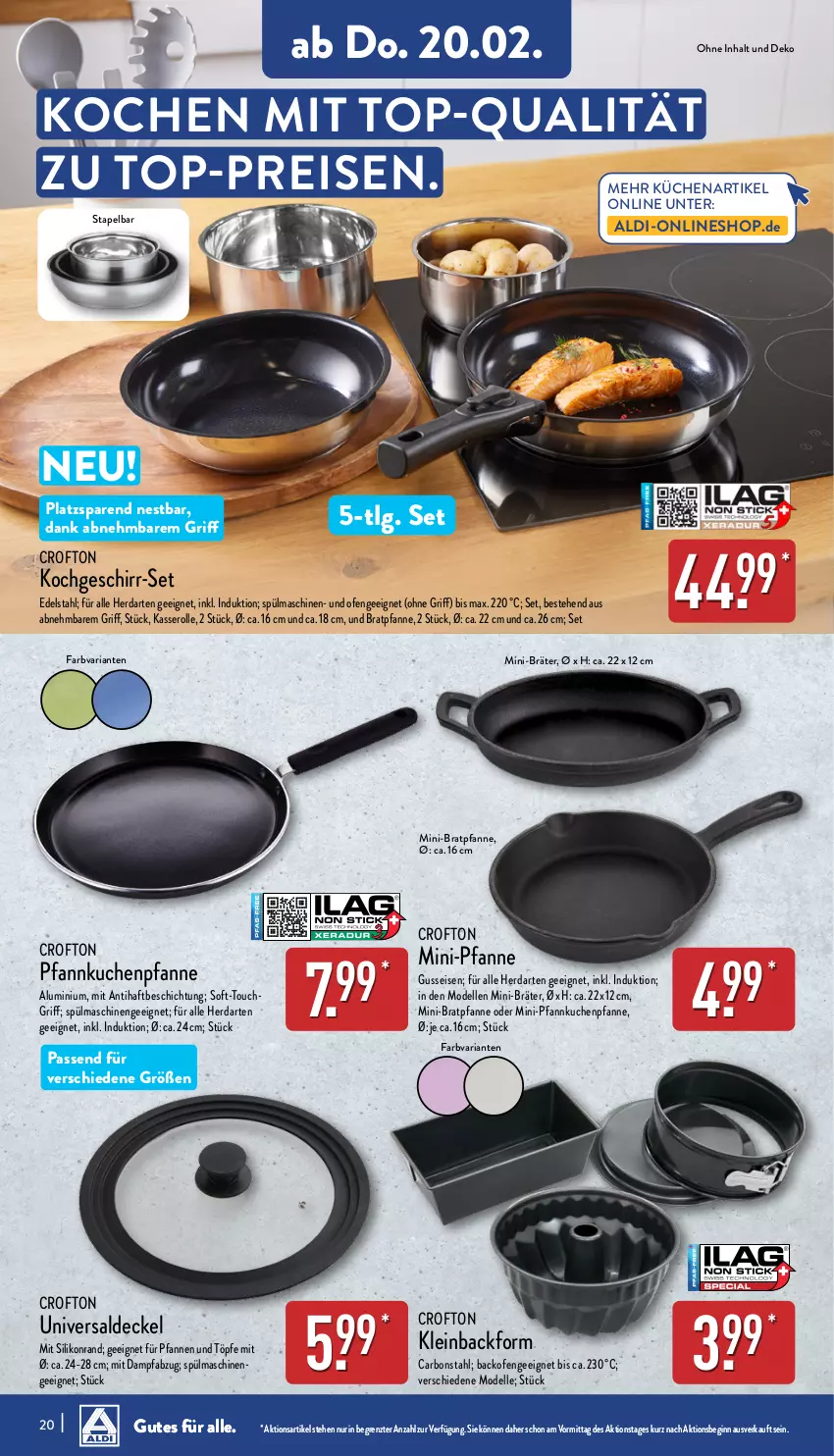 Aktueller Prospekt Aldi Nord - Von Montag - von 17.02 bis 22.02.2025 - strona 20 - produkty: aldi, Backform, backofen, bratpfanne, Crofton, decke, Deckel, dell, edelstahl, eis, elle, geschirr, Geschirr-Set, gin, herdarten, küche, kuchen, Küchen, LG, Mode, Ofen, pfanne, pfannen, Pfannkuchen, reis, Ria, spülmaschinen, Ti, top-preis, ZTE