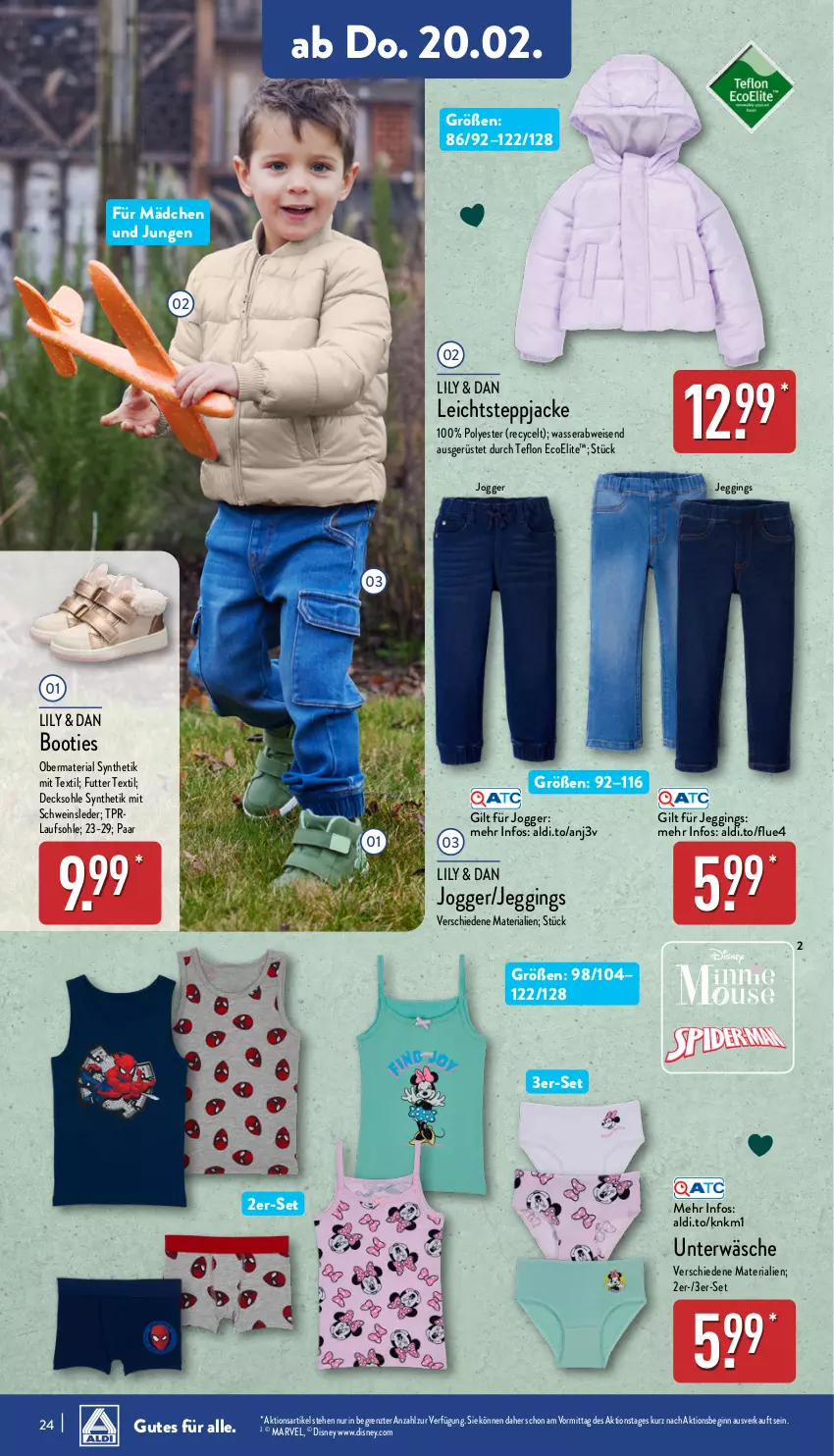 Aktueller Prospekt Aldi Nord - Von Montag - von 17.02 bis 22.02.2025 - strona 24 - produkty: aldi, Booties, decksohle, disney, eis, gin, Jacke, obermaterial synthetik, Ria, schwein, Steppjacke, Ti, Unterwäsche, wasser, wein, ZTE