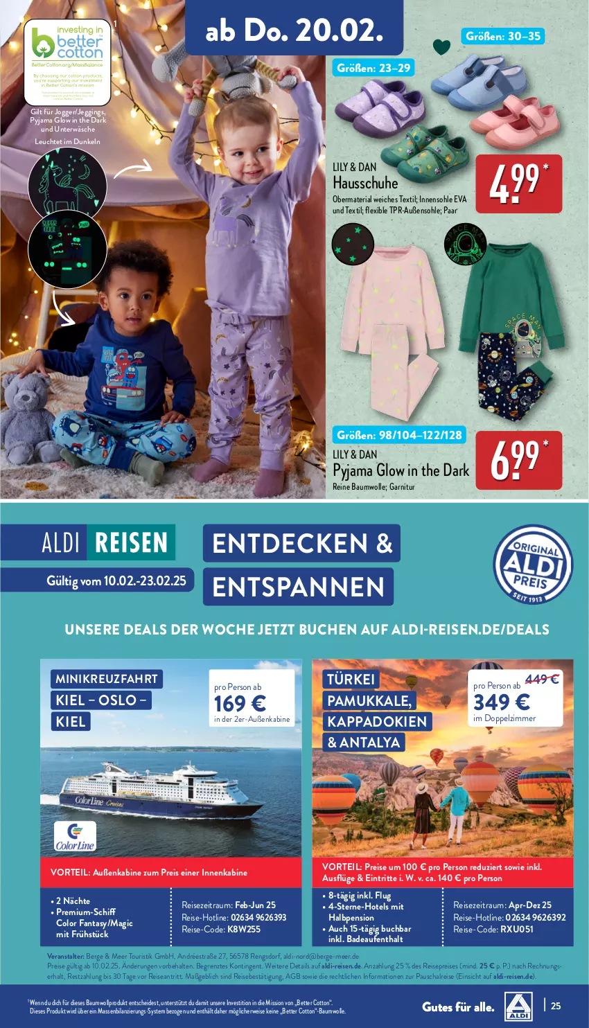 Aktueller Prospekt Aldi Nord - Von Montag - von 17.02 bis 22.02.2025 - strona 25 - produkty: aldi, Bad, Bau, baumwolle, bett, buch, decke, eis, fanta, garnitur, gin, Hausschuhe, kappa, Leuchte, Pyjama, reine baumwolle, reis, Ria, rwe, Schal, schuhe, Ti, Unterwäsche, wolle, ZTE