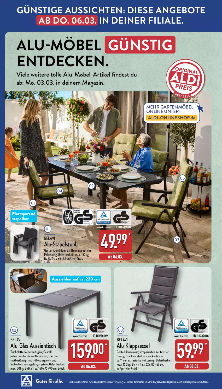 Aktueller Prospekt Aldi Nord - Von Montag - von 17.02 bis 22.02.2025 - strona 42 - produkty: aldi, alu-klappsessel, angebot, angebote, decke, Garten, gartenmöbel, gin, HP, klappsessel, latte, magazin, mm extra, möbel, riegel, rückenlehne, sessel, stapelstuhl, stuhl, Ti, tisch, tischplatte, ZTE