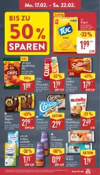 Gazetka promocyjna Aldi Nord - Von Montag - Gazetka - ważna od 22.02 do 22.02.2025 - strona 7 - produkty: beutel, biscotto, chips, cornetto, cracker, creme, drink, eis, ferrero, flasche, geback, gin, kartoffel, kartoffelchips, keks, kekse, landliebe, landmilch, langnese, lorenz, magnum, milch, milka, nutella, Ofen, saltletts, salz, schoko, snack, snacks, stieleis, Sun Snacks, Ti, tuc, waffeln, ZTE