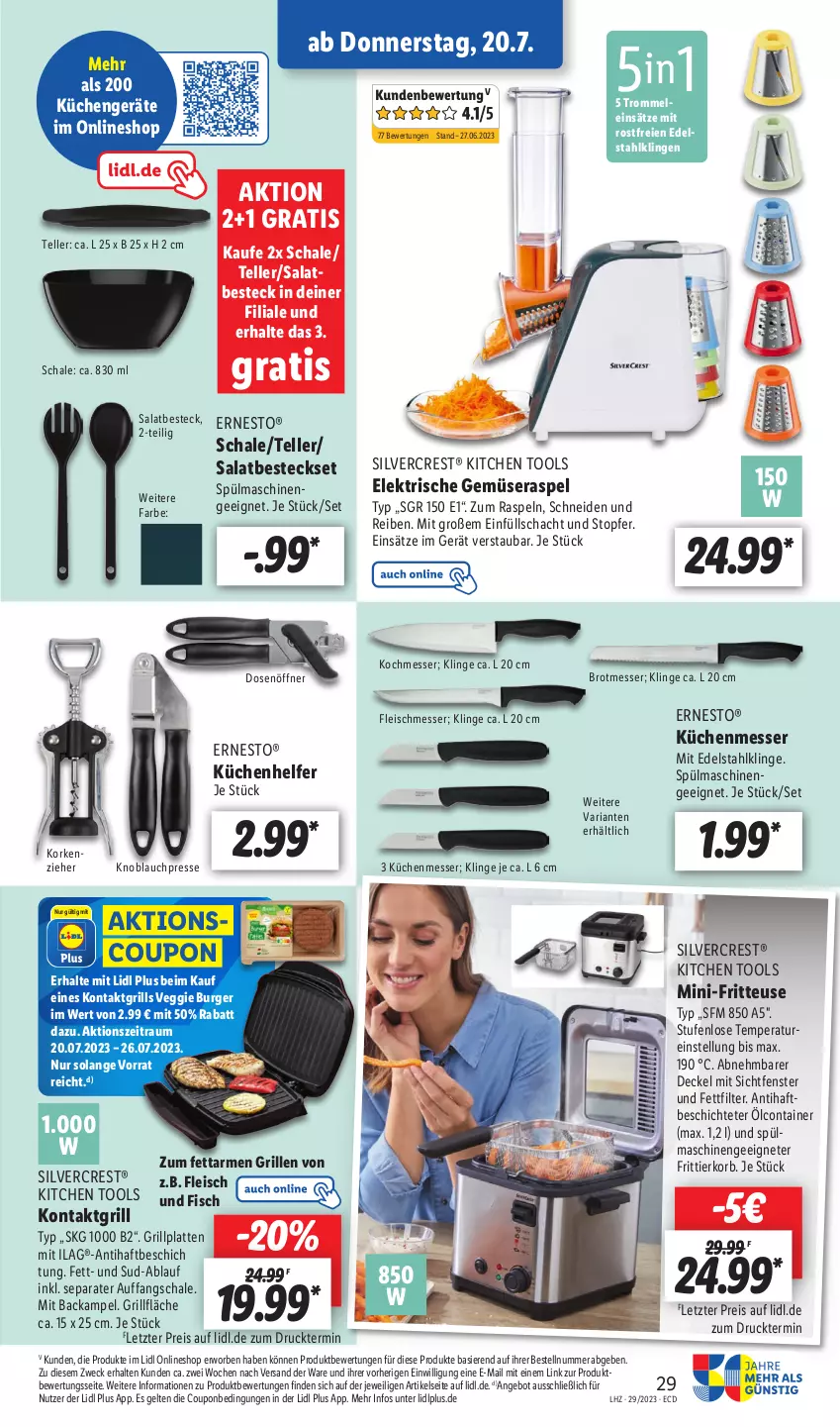 Aktueller Prospekt Lidl - Aktionsprospekt - von 17.07 bis 22.07.2023 - strona 37 - produkty: angebot, besteck, besteckset, brot, burger, Container, coupon, decke, Deckel, Dosenöffner, edelstahl, eis, elle, ernesto, fenster, fisch, fleisch, fritteuse, Frittierkorb, grill, grillfläche, grillplatte, HP, ilag, knoblauch, Knoblauchpresse, kontaktgrill, korb, küche, Küchen, latte, messer, reis, Ria, salat, Schal, Schale, silvercrest, spülmaschinen, teller, Ti, topf, trommel, veggie, weck, ZTE