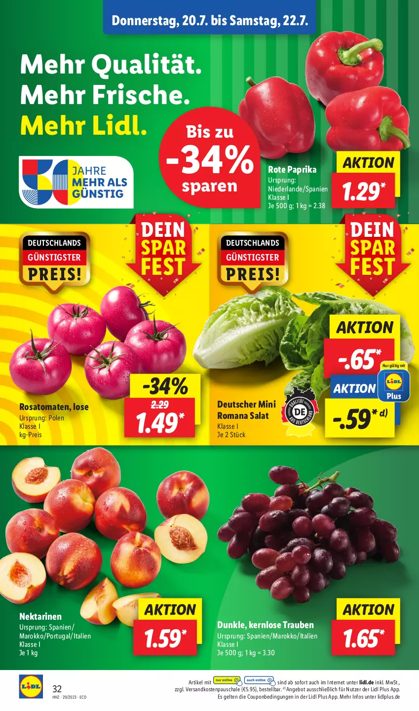 Aktueller Prospekt Lidl - Aktionsprospekt - von 17.07 bis 22.07.2023 - strona 40 - produkty: angebot, coupon, eis, ndk, Nektar, nektarinen, paprika, reis, rosato, salat, Schal, Schale, Ti, tomate, tomaten, trauben