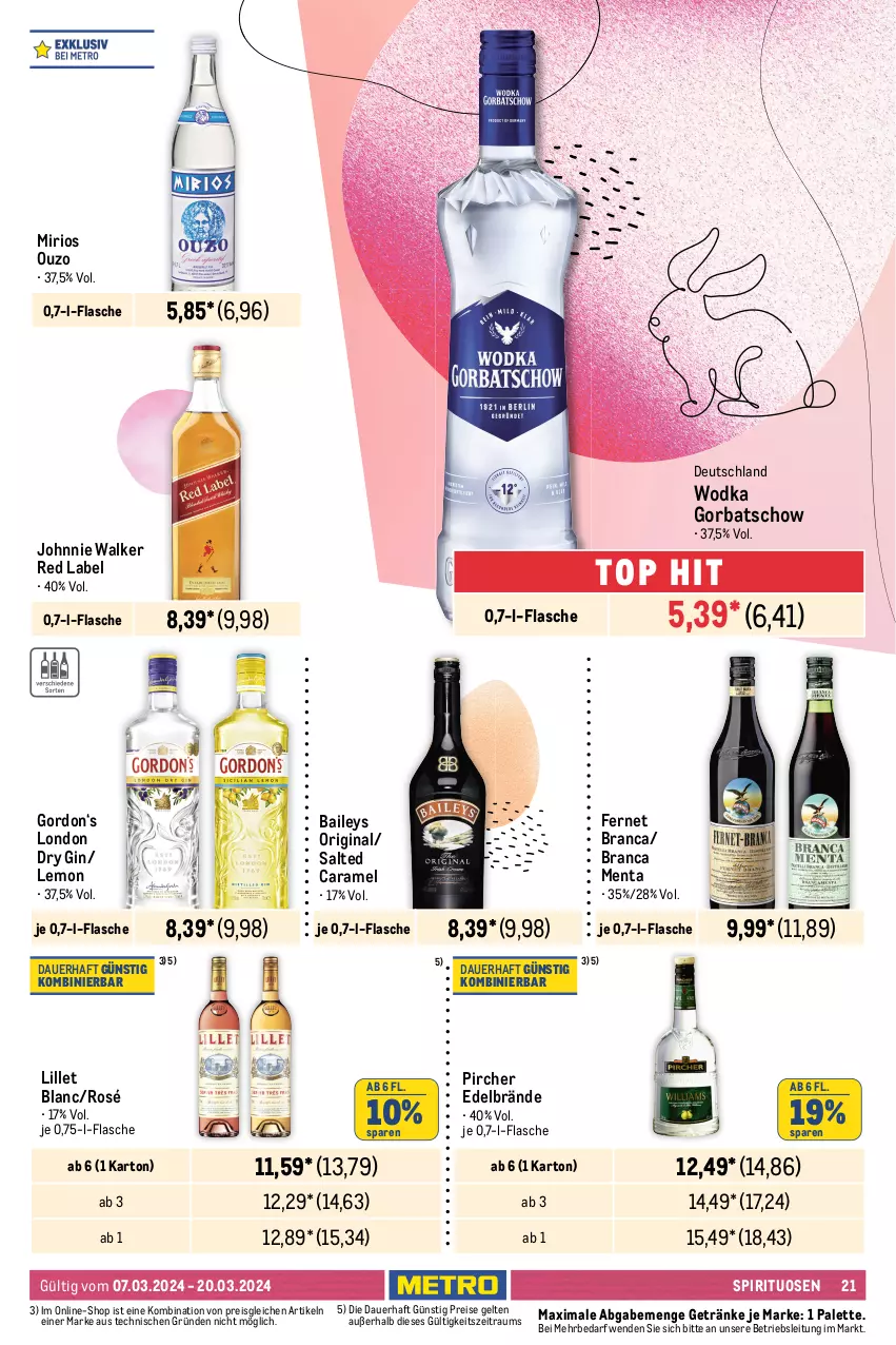 Aktueller Prospekt Metro - Food - NonFood - von 07.03 bis 20.03.2024 - strona 21 - produkty: amaro, auer, baileys, Blüte, brut, caramel, casal garcia, crémant de loire, cuvée, dry gin, ecco, eis, erde, Fernet, fernet branca, flasche, fleisch, frucht, getränk, getränke, gin, Gorbatschow, gordon, grill, himbeer, Holz, johnnie walker, kirsch, kirsche, kirschen, küche, lamm, Lammfleisch, lillet, london dry, london dry gin, mac, Metro, mionetto, mm extra, Nektar, ouzo, Palette, perla, pfirsich, pircher, prosecco, reifen, reis, rind, rouge, saft, sekt, sim, spirituosen, Ti, tisch, vinho verde, wein, Wild, wodka