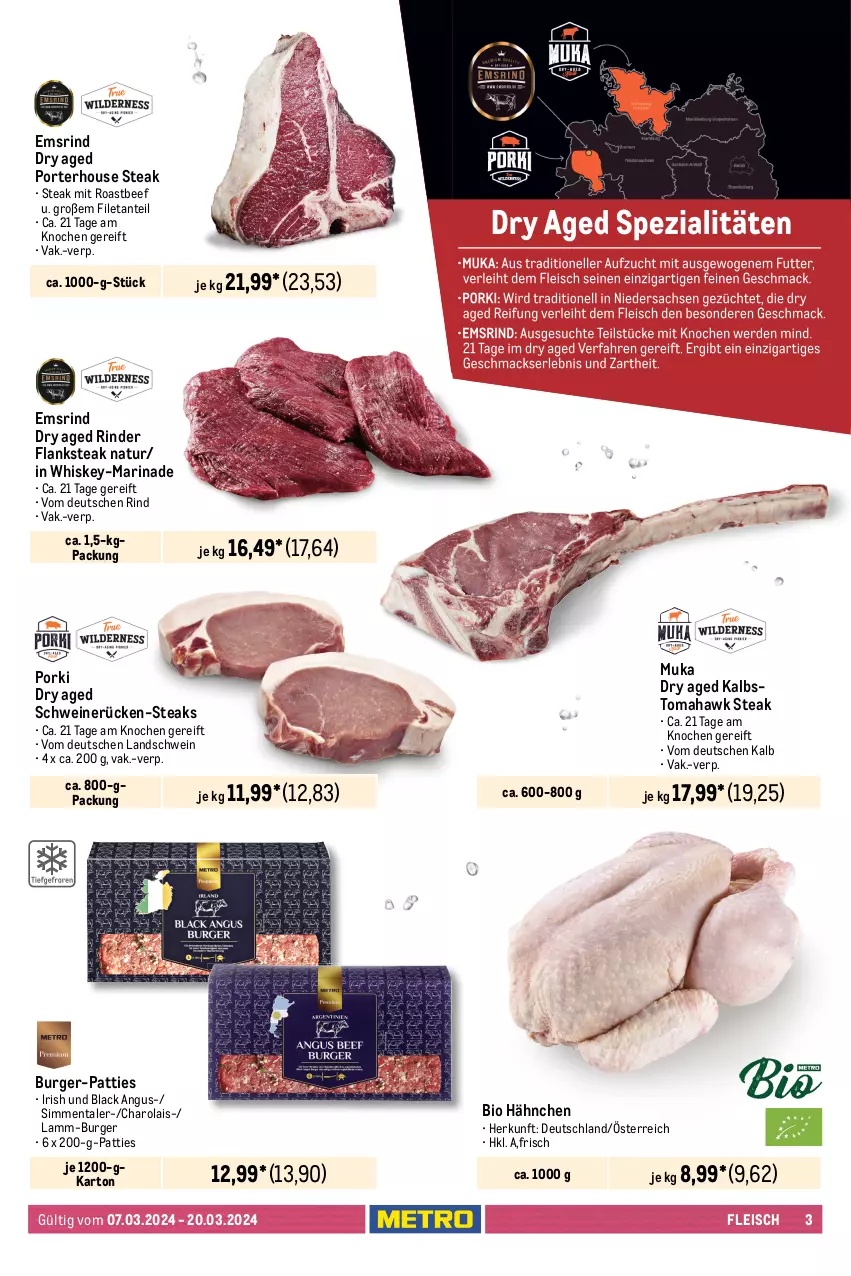 Aktueller Prospekt Metro - Food - NonFood - von 07.03 bis 20.03.2024 - strona 3 - produkty: beef, bio, braten, burger, eis, elle, filet, Flanksteak, fleisch, geschnetzeltes, gulasch, gyros, lack, lamm, marinade, Metro, natur, reis, rind, rinder, rinderfilet, roastbeef, rollbraten, Schal, Schale, schinken, schwein, schweine, schweinerücken, sim, steak, steaks, Ti, wein, weine, whiskey, Zelt