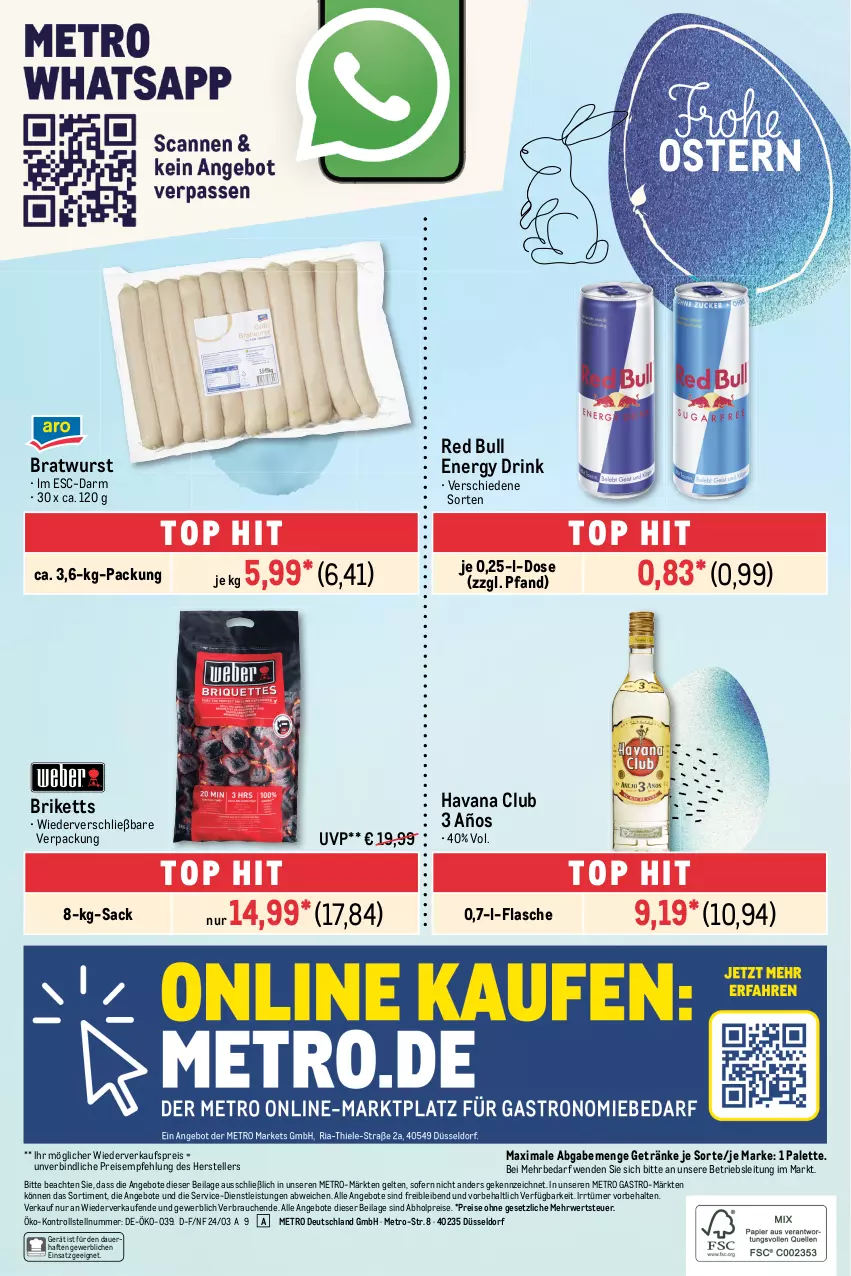 Aktueller Prospekt Metro - Food - NonFood - von 07.03 bis 20.03.2024 - strona 36 - produkty: abholpreise, angebot, angebote, auer, bratwurst, briketts, drink, eis, elle, energy drink, flasche, getränk, getränke, Havana Club, ilag, Metro, metro gastro, Palette, Rauch, red bull, reis, rwe, sac, teller, Ti, wurst