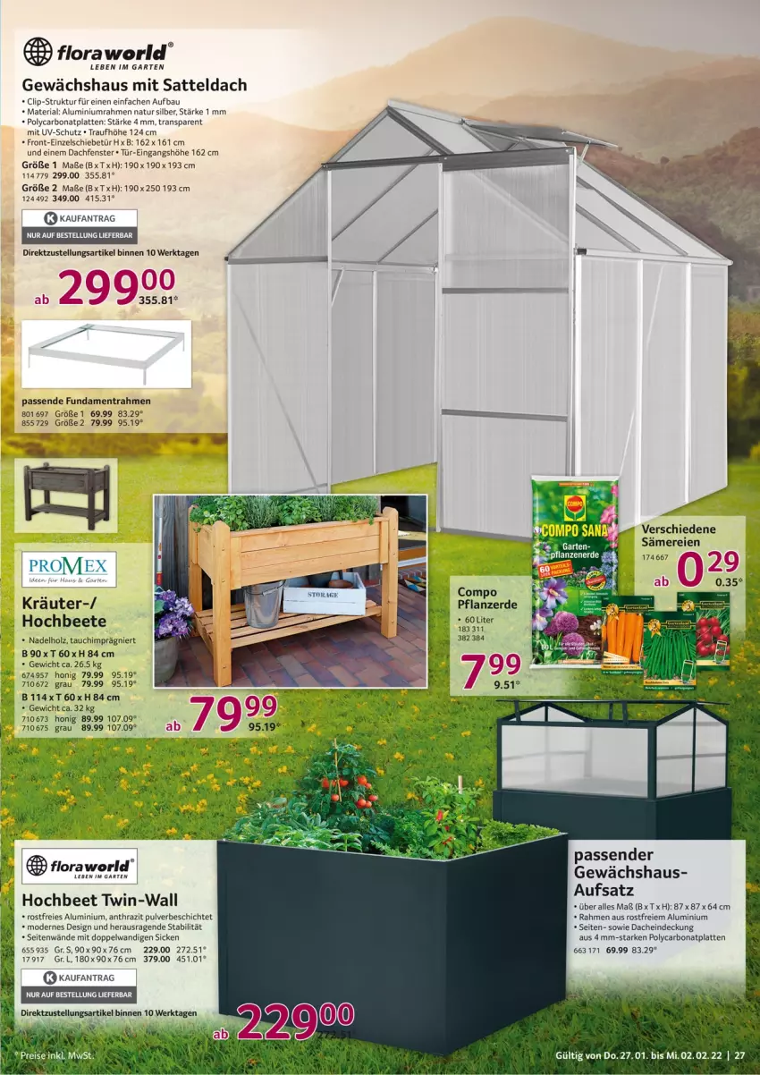 Aktueller Prospekt Selgros - Vorschau:
            Nonfood - von 27.01 bis 02.02.2022 - strona 27 - produkty: Bau, Bona, erde, fenster, Garten, Gewächshaus, Holz, honig, kräuter, latte, Mode, natur, pflanze, pflanzerde, Ria, sattel, Ti, uv-schutz