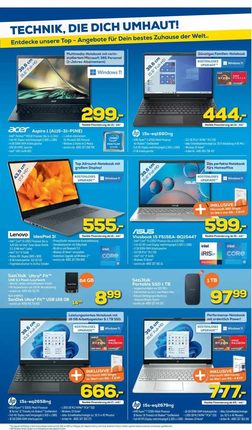 Aktueller Prospekt Euronics - Prospekte - von 01.06 bis 08.06.2022 - strona 3 - produkty: deo, eis, Intel, lenovo, notebook, office, Persona, radeon, ryzen, ryzen radeon, ssd, Ti