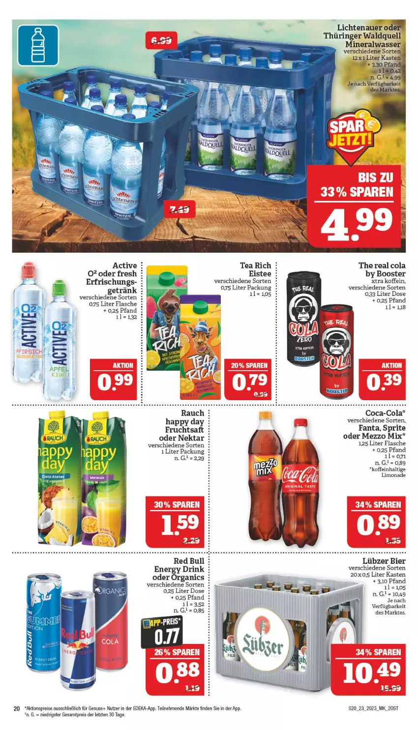 Aktueller Prospekt Marktkauf - Prospekt - von 04.06 bis 10.06.2023 - strona 20 - produkty: aktionspreis, Alwa, auer, bier, coca-cola, cola, deka, drink, eis, eistee, energy drink, fanta, flasche, getränk, Happy Day, lichtenauer, limo, limonade, Lübzer, Mezzo Mix, mineralwasser, Nektar, nuss, Rauch, red bull, reis, ring, saft, sprite, tee, Ti, wasser, ZTE