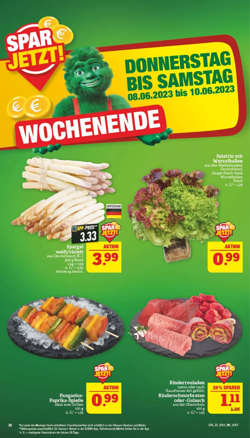 Aktueller Prospekt Marktkauf - Prospekt - von 04.06 bis 10.06.2023 - strona 38 - produkty: aktionspreis, ball, braten, deka, eis, grill, gulasch, LG, natur, nuss, reis, rind, rinder, Rinderroulade, rinderrouladen, rouladen, salat, Schal, Schale, schmorbraten, Ti, wiener, ZTE