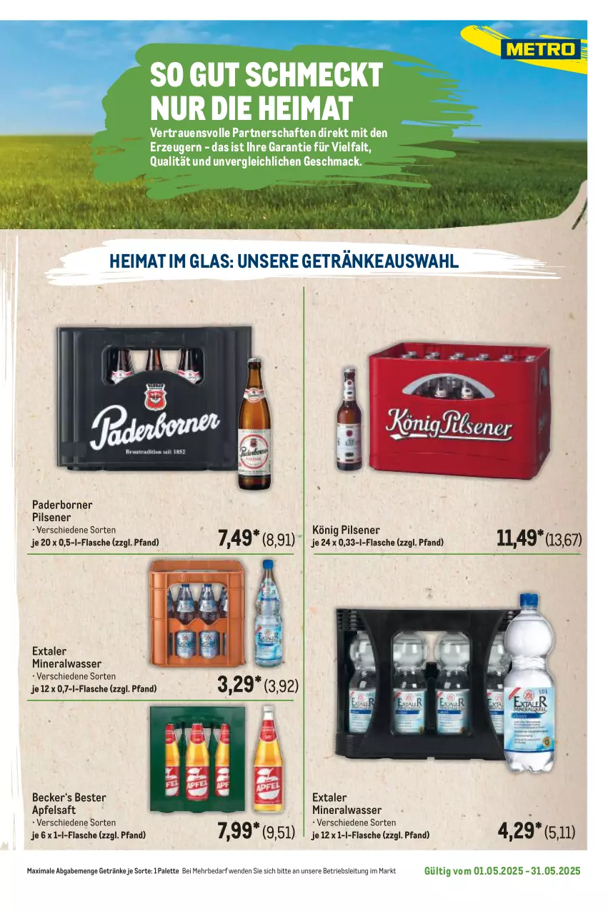 Aktueller Prospekt Metro - Regionaler Flyer - von 01.05 bis 31.05.2025 - strona 19 - produkty: Alwa, apfel, apfelsaft, Extaler, flasche, getränk, getränke, könig pilsener, mac, mineralwasser, Palette, pils, pilsener, saft, Ti, wasser