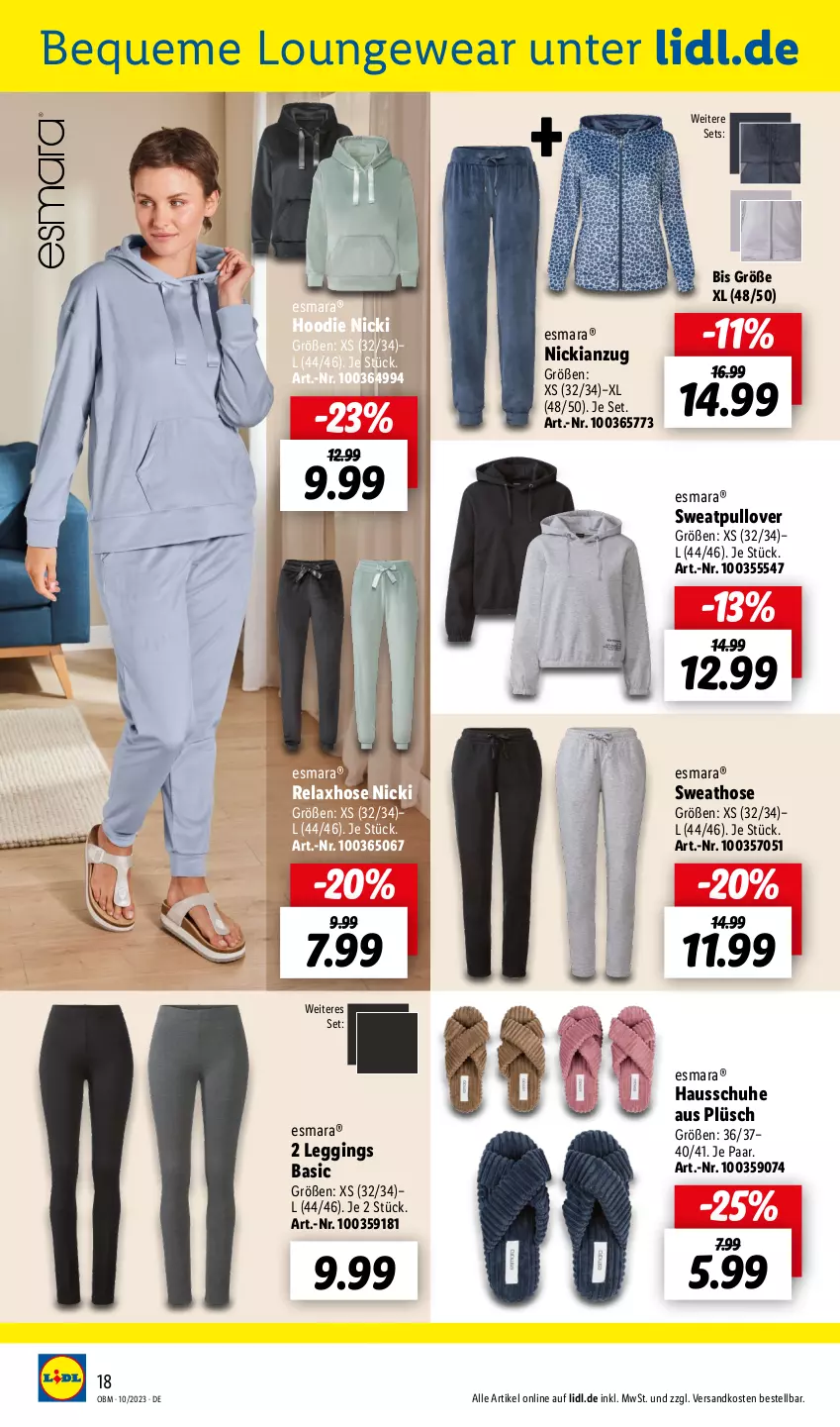 Aktueller Prospekt Lidl - Oktober-Highlights im Onlineshop - von 01.10 bis 31.10.2023 - strona 18 - produkty: Anzug, esmara, gin, Hausschuhe, hose, leggings, ndk, Plüsch, Pullover, rel, schuhe, Sweathose, Ti