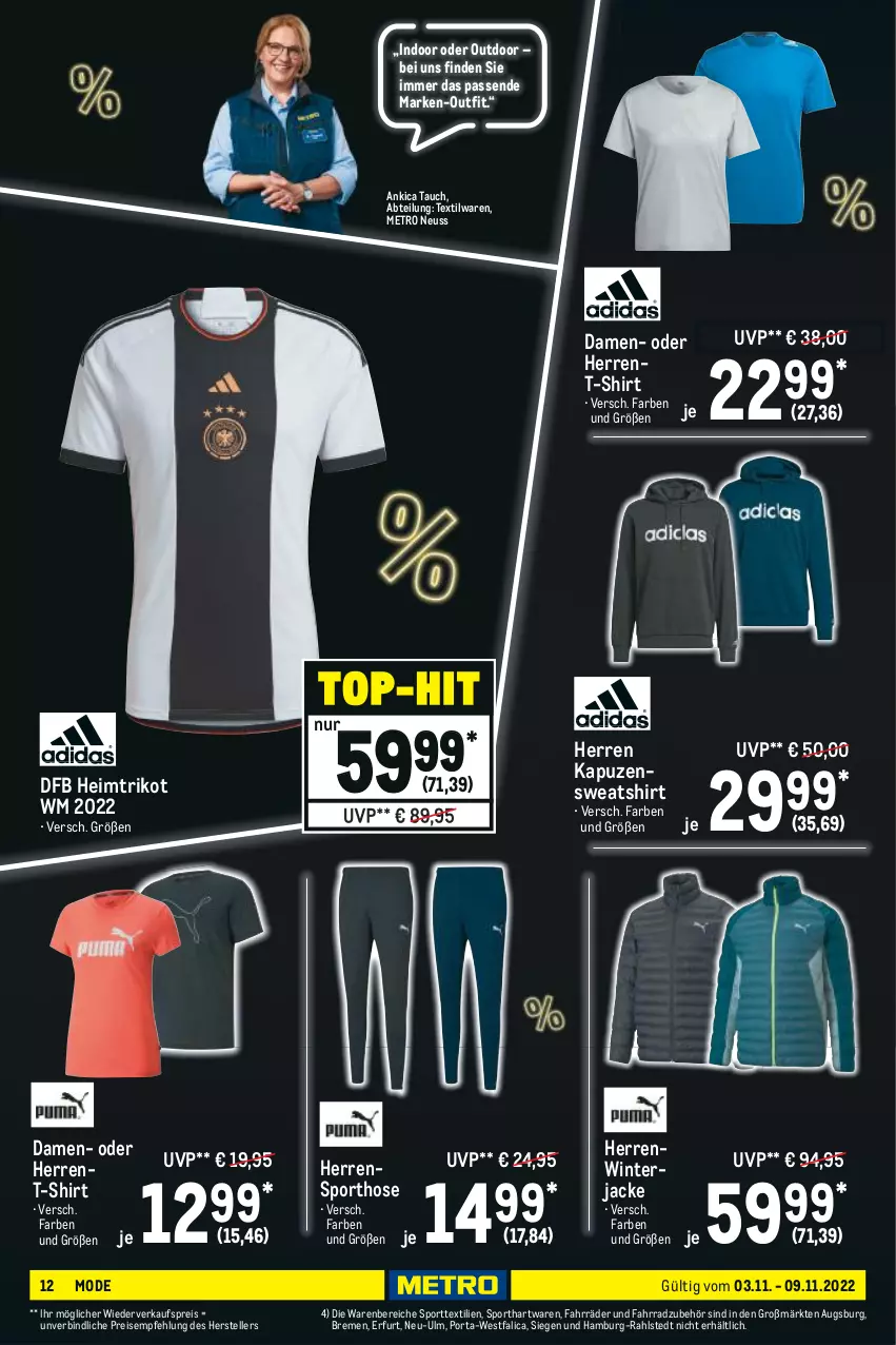 Aktueller Prospekt Metro - NonFood - von 03.11 bis 09.11.2022 - strona 12 - produkty: Abtei, eis, elle, Fahrrad, hose, Jacke, Kapuzensweatshirt, Metro, Mode, reis, shirt, Sport, Sweatshirt, T-Shirt, teller, Ti, Trikot