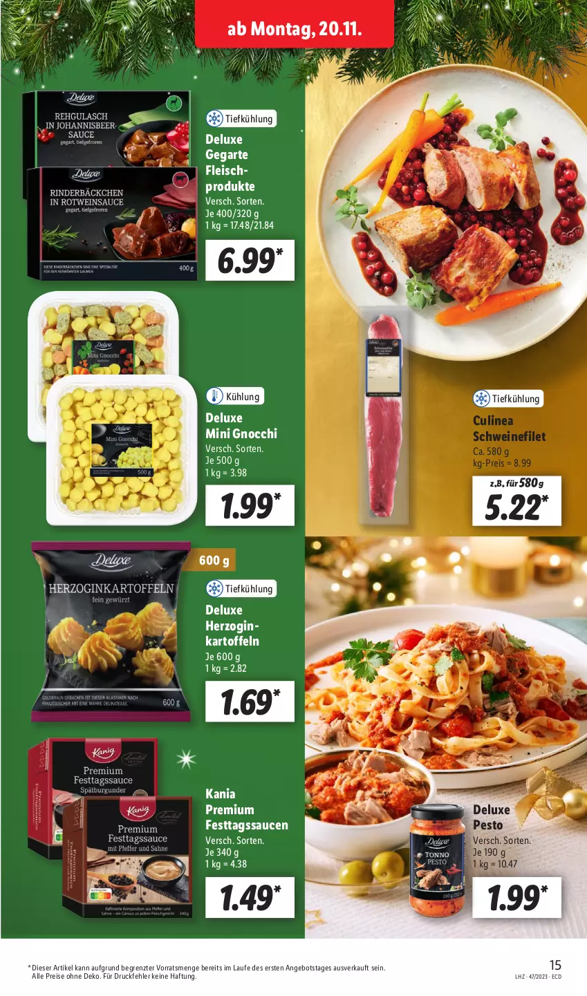 Aktueller Prospekt Lidl - Aktionsprospekt - von 20.11 bis 25.11.2023 - strona 17 - produkty: angebot, eis, filet, fleisch, gin, gnocchi, kartoffel, kartoffeln, pesto, reis, sauce, saucen, schwein, schweine, schweinefilet, Ti, wein, weine, ZTE