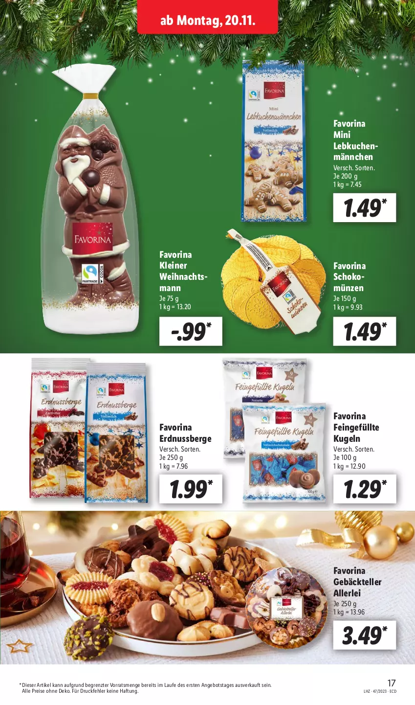 Aktueller Prospekt Lidl - Aktionsprospekt - von 20.11 bis 25.11.2023 - strona 19 - produkty: angebot, eis, elle, erdnuss, kuchen, Kugel, Lebkuchen, leine, nuss, reis, schoko, teller, Ti, ZTE