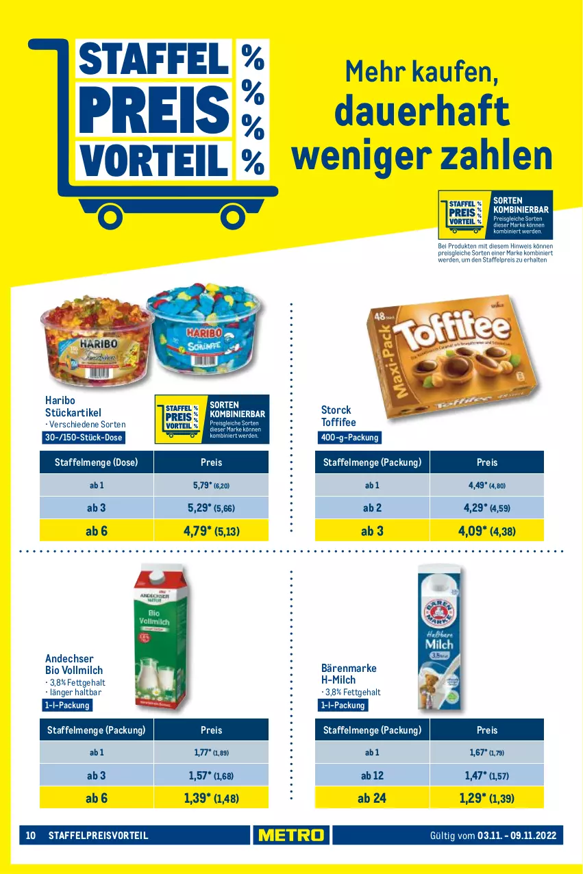 Aktueller Prospekt Metro - Food - von 03.11 bis 09.11.2022 - strona 10 - produkty: auer, bärenmarke, bio, eis, haribo, milch, preisvorteil, reis, storck, Ti, toffifee, vollmilch