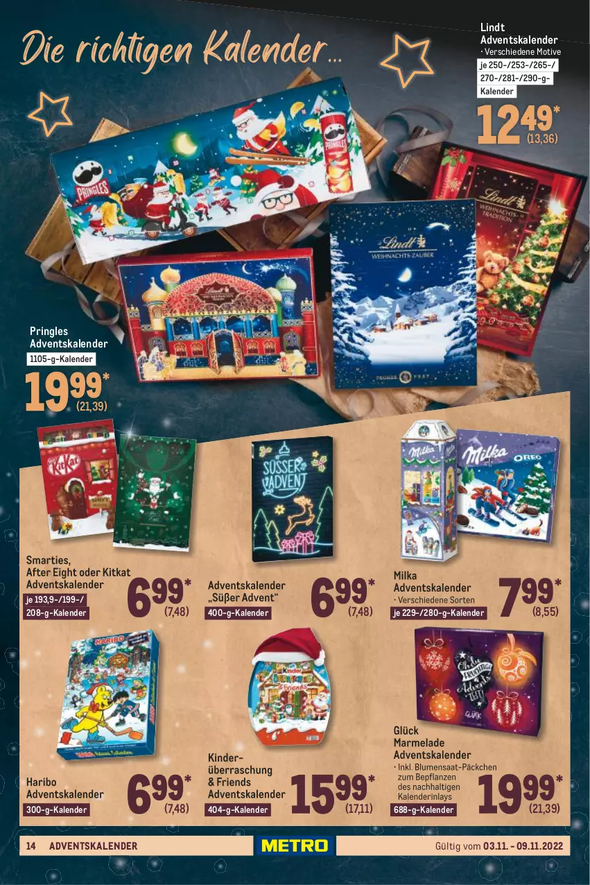 Aktueller Prospekt Metro - Food - von 03.11 bis 09.11.2022 - strona 14 - produkty: Adventskalender, after eight, blume, blumen, haribo, Kinder, kitkat, lays, lindt, marmelade, milka, pflanze, pflanzen, pringles, ring, smarties, Ti