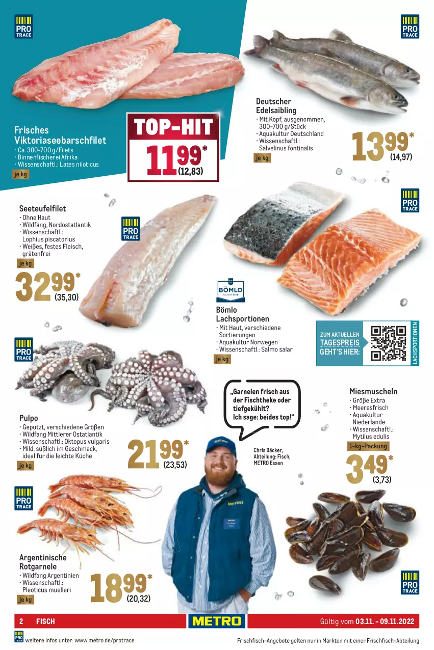 Aktueller Prospekt Metro - Food - von 03.11 bis 09.11.2022 - strona 2 - produkty: Abtei, angebot, angebote, aqua, eis, elle, filet, filets, fisch, fische, Fischer, fischtheke, fleisch, frischfisch, garnelen, küche, lachs, LG, mac, Metro, Muscheln, reis, Ria, rwe, Saibling, Schere, Sport, Ti, top-hit, Wild