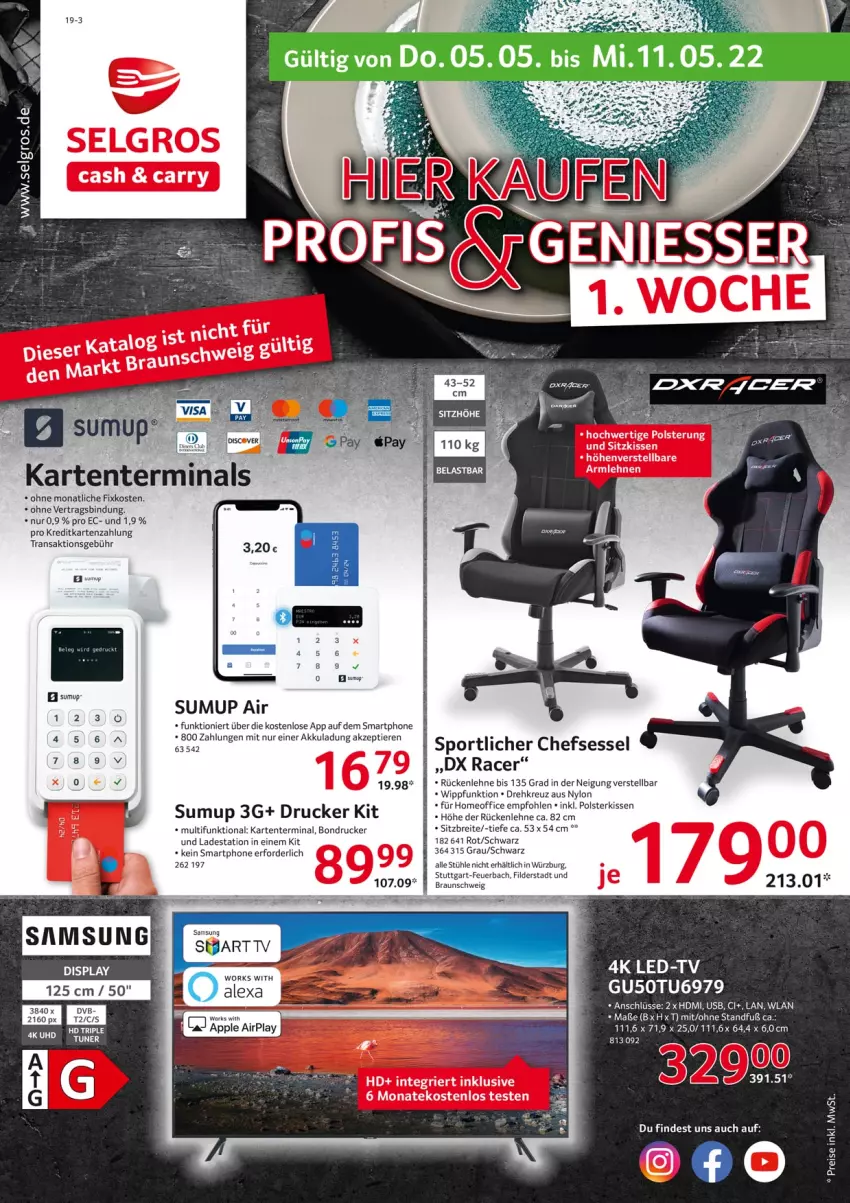 Aktueller Prospekt Selgros - Nonfood - von 05.05 bis 11.05.2022 - strona 1 - produkty: acer, akku, braun, Brei, chefsessel, drucker, dvb, eis, elle, ente, erde, HDMI, kissen, office, reis, rückenlehne, sessel, smartphone, Sport, Stühl, Ti, Tiere, tuner, uhd, usb