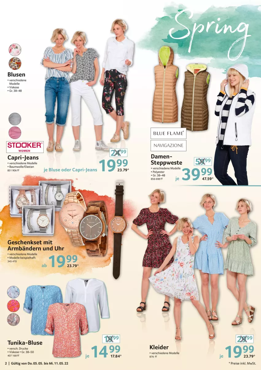 Aktueller Prospekt Selgros - Nonfood - von 05.05 bis 11.05.2022 - strona 2 - produkty: Bau, baumwolle, bluse, Cap, dell, eis, elle, geschenkset, jeans, kleid, kleider, Mode, reis, Ti, tunika, uhr, Weste, wolle