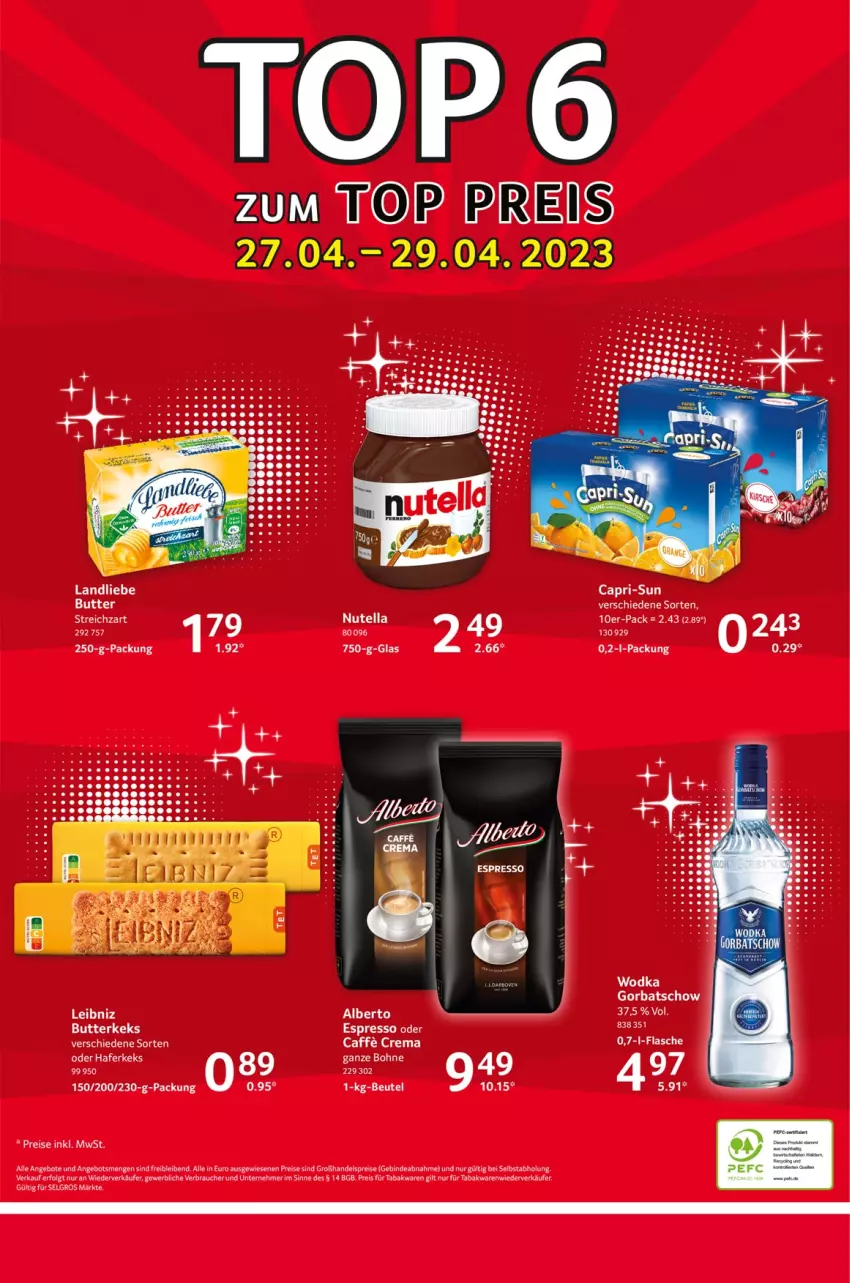 Aktueller Prospekt Selgros - Food - von 27.04 bis 03.05.2023 - strona 32 - produkty: ACC, angebot, angebote, bohne, butter, butterkeks, caffe, eis, espresso, espresso oder, Gorbatschow, hafer, keks, landliebe, LG, nutella, Rauch, reis, Streichzart, Ti