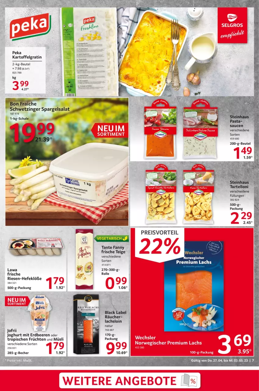 Aktueller Prospekt Selgros - Food - von 27.04 bis 03.05.2023 - strona 7 - produkty: Becher, beere, beeren, beutel, black label, eis, erdbeere, erdbeeren, früchte, früchten, Hefe, joghur, joghurt, kartoffel, lachs, lack, LG, müsli, natur, preisvorteil, Rauch, reis, rwe, Schal, Schale, tante fanny, Ti