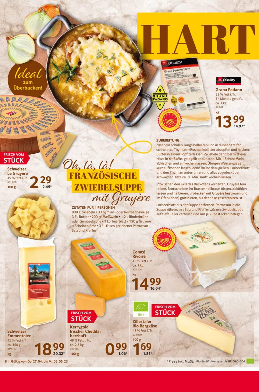 Aktueller Prospekt Selgros - Food - von 27.04 bis 03.05.2023 - strona 8 - produkty: backofen, Bergkäse, bier, Biere, bio, braun, brot, Brühe, butter, cheddar, eis, elle, emmentaler, Gemüsebrühe, grana, grana padano, grill, Käse, kerrygold, Ofen, padano, pfeffer, Rana, reifen, reis, rind, rinder, rosmarin, salz, suppe, teller, Ti, toast, toaster, topf, tuc, wein, Weißwein, zwiebel, zwiebeln