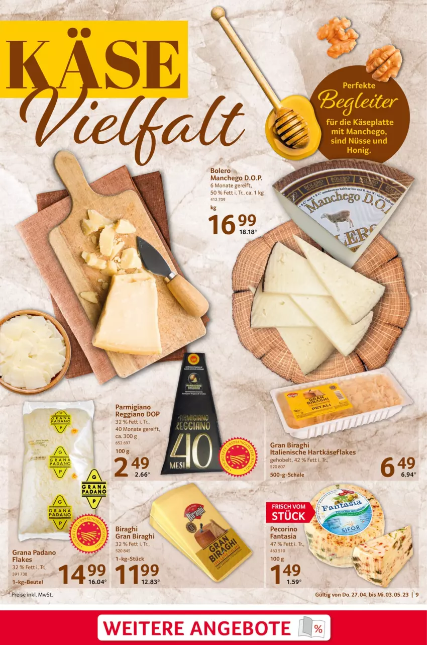 Aktueller Prospekt Selgros - Food - von 27.04 bis 03.05.2023 - strona 9 - produkty: beutel, fanta, flakes, grana, grana padano, hartkäse, Käse, latte, Manchego, padano, parmigiano, Pecorino, Rana, reggiano, Schal, Schale, Ti