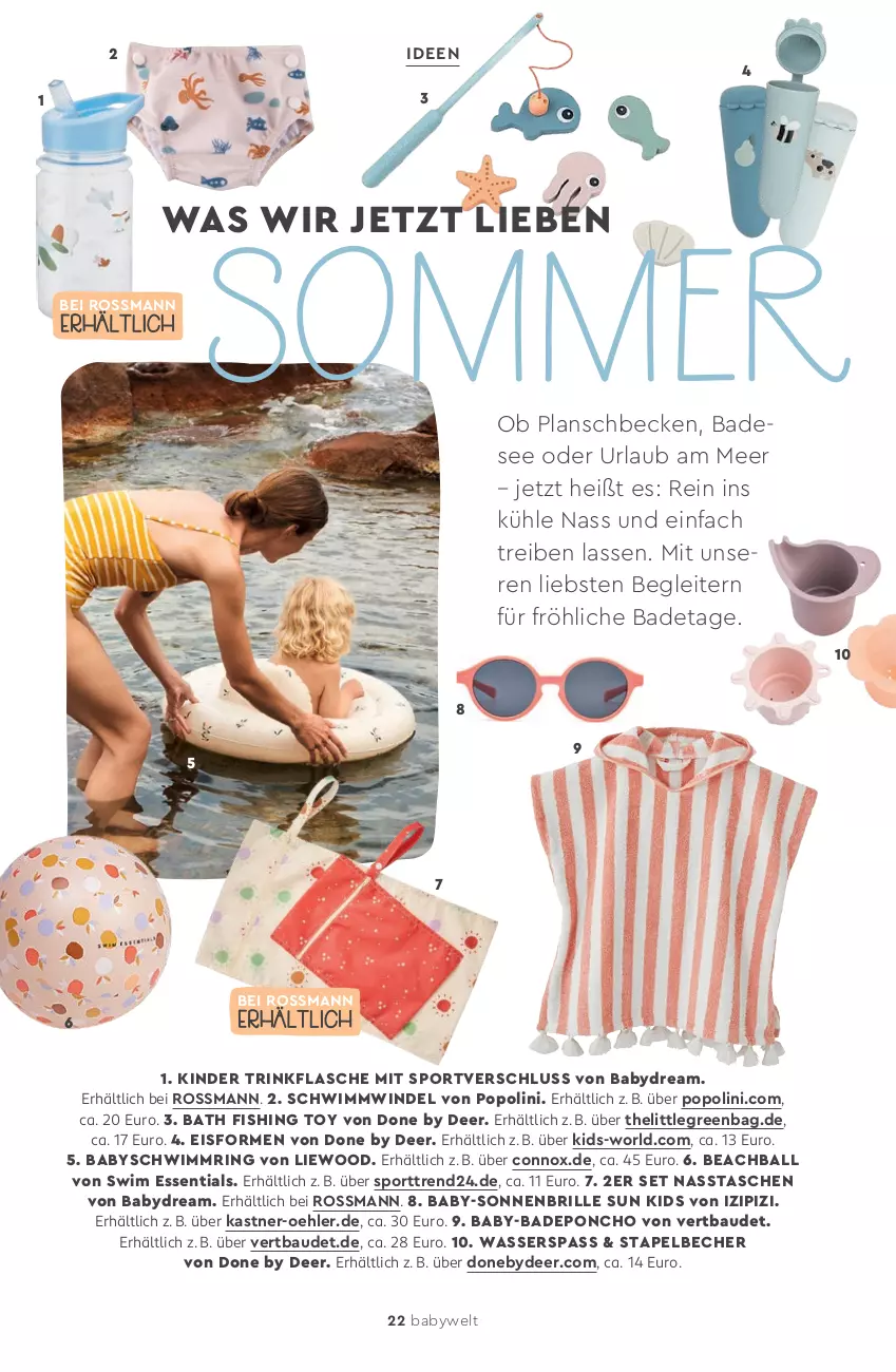 Aktueller Prospekt Rossmann - Prospekte - von 11.05 bis 31.07.2026 - strona 22 - produkty: babydream, Bad, ball, Bau, Becher, Brille, eis, flasche, Kinder, planschbecken, ring, schwimmring, sonnenbrille, Sport, Tasche, taschen, Ti, trinkflasche, wasser