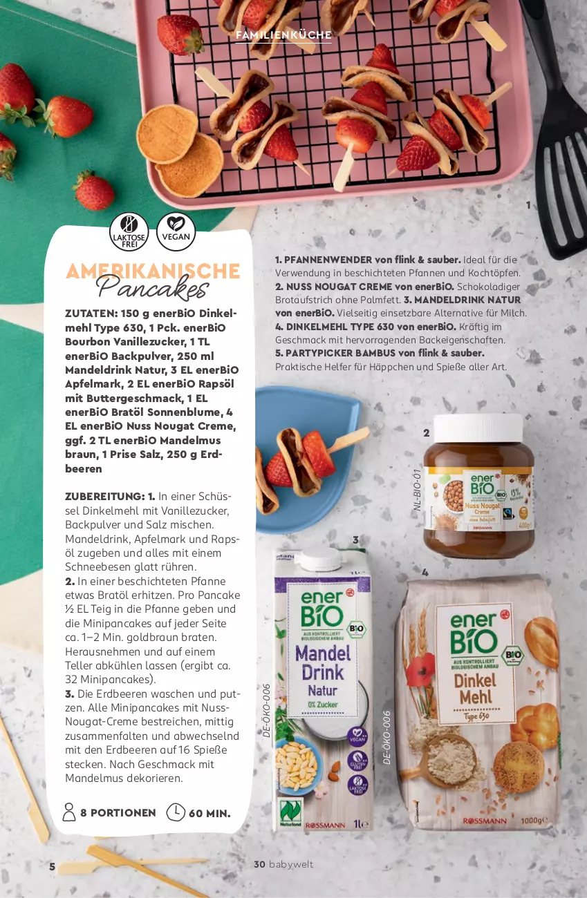 Aktueller Prospekt Rossmann - Prospekte - von 11.05 bis 31.07.2026 - strona 30 - produkty: apfel, aufstrich, bambus, beere, beeren, bio, blume, bourbon, bourbon vanille, braten, braun, brot, brotaufstrich, butter, creme, dinkelmehl, drink, elle, erdbeere, erdbeeren, küche, mac, mandel, Mandeldrink, Mandelmus, mehl, milch, natur, nougat creme, nuss, pfanne, pfannen, Pfannenwender, rapsöl, rwe, salz, Schneebesen, schoko, sonnenblume, teller, Ti, tisch, vanille, zucker