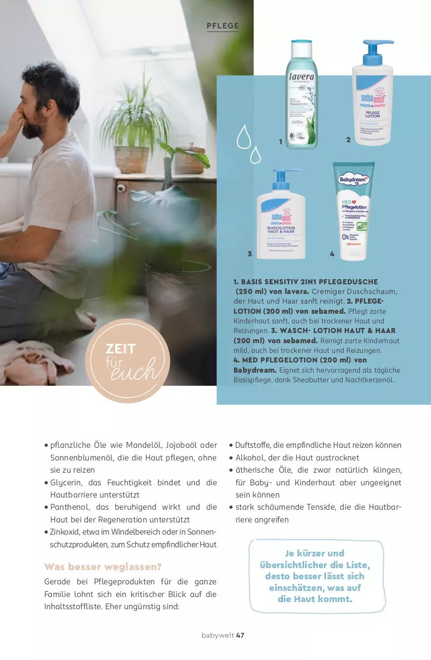 Aktueller Prospekt Rossmann - Prospekte - von 11.05 bis 31.07.2026 - strona 47 - produkty: alkohol, aust, babydream, blume, blumen, blumenöl, butter, dusche, kerze, Kinder, lavera, Lotion, mandel, Mandelöl, Panthenol, pflegedusche, reifen, sebamed, Sheabutter, sonnenblume, sonnenblumen, sonnenblumenöl, sonnenschutz, Ti, tisch