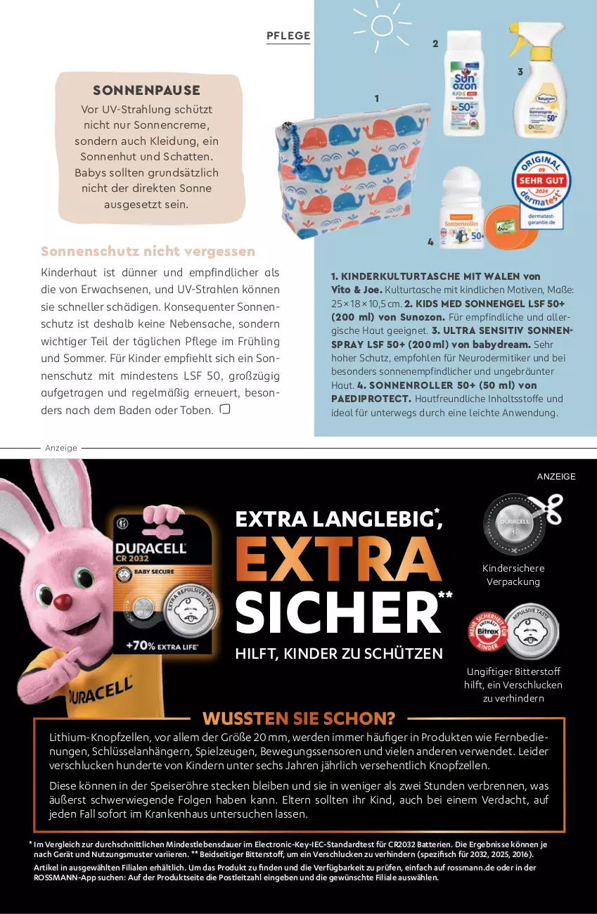 Aktueller Prospekt Rossmann - Prospekte - von 11.05 bis 31.07.2026 - strona 48 - produkty: Anhänger, auer, babydream, Bad, batterie, batterien, Bewegungssensor, creme, dip, eis, Elan, elle, Engel, ente, erde, fernbedienung, fisch, Kinder, kleid, Kleidung, leitz, LG, Roller, rwe, sac, Schütze, sonnencreme, sonnenschutz, Spezi, spielzeug, Tasche, Ti