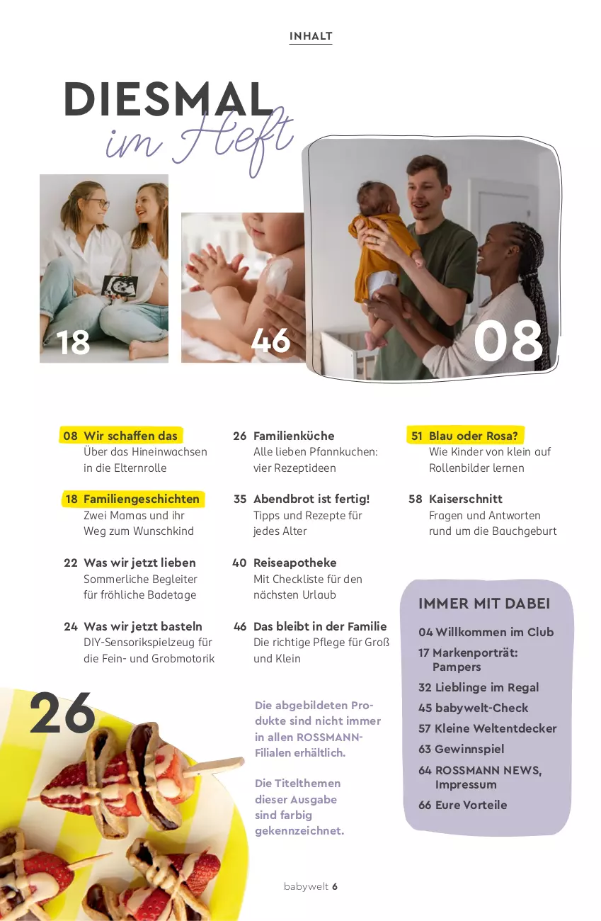 Aktueller Prospekt Rossmann - Prospekte - von 11.05 bis 31.07.2026 - strona 6 - produkty: Apotheke, Bad, Bau, brot, decke, eis, gewinnspiel, Kaiser, Kinder, küche, kuchen, leine, mam, merl, pampers, Pfannkuchen, regal, reis, rezept, rezepte, spielzeug, Ti
