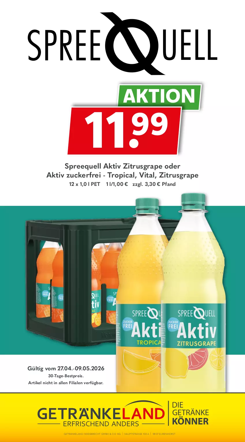 Aktueller Prospekt Getraenkeland - von 26.04 bis 08.05.2026 - strona 11 - produkty: bestpreis, eis, Elan, getränk, getränke, reis, Spreequell, Ti, vita, zucker