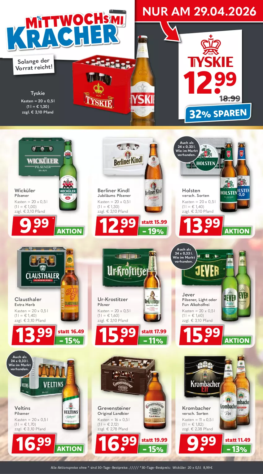 Aktueller Prospekt Getraenkeland - von 26.04 bis 08.05.2026 - strona 2 - produkty: aktionspreis, alkohol, aust, berliner, berliner kindl, bestpreis, bestpreise, bier, clausthaler, eis, gin, grevensteiner, holsten, jever, Jubiläums, krombache, krombacher, pils, pilsener, pilsner, reis, steiner, Ti, tyskie, veltins, WICK