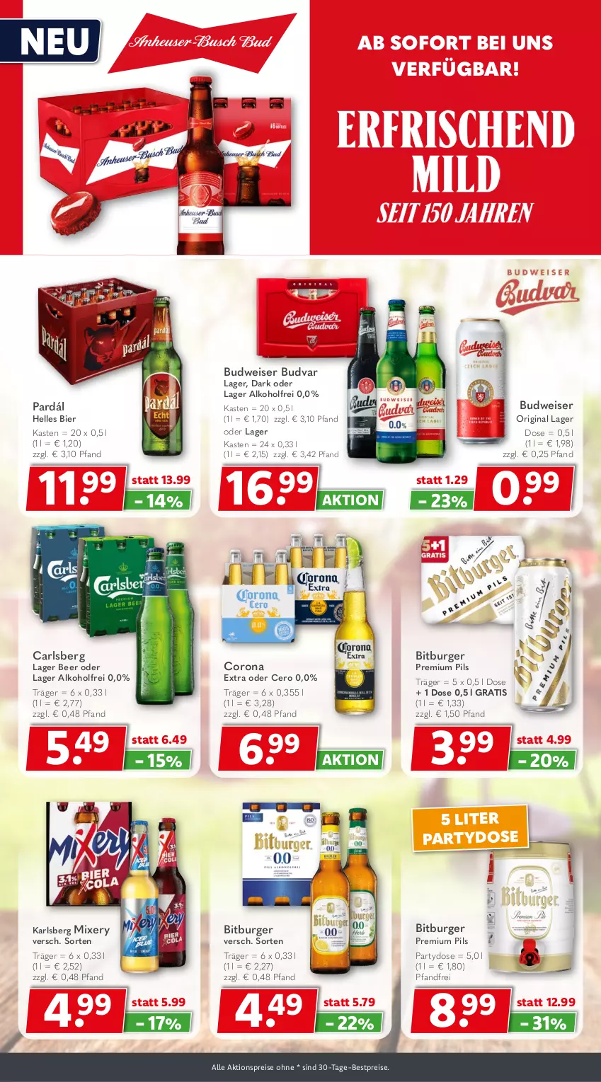 Aktueller Prospekt Getraenkeland - von 26.04 bis 08.05.2026 - strona 4 - produkty: aktionspreis, alkohol, bestpreis, bestpreise, bier, bitburger, budweiser, burger, carlsberg, corona, eis, elle, gin, karlsberg, karlsberg mixery, Mixer, mixery, pils, premium pils, reis, Ti