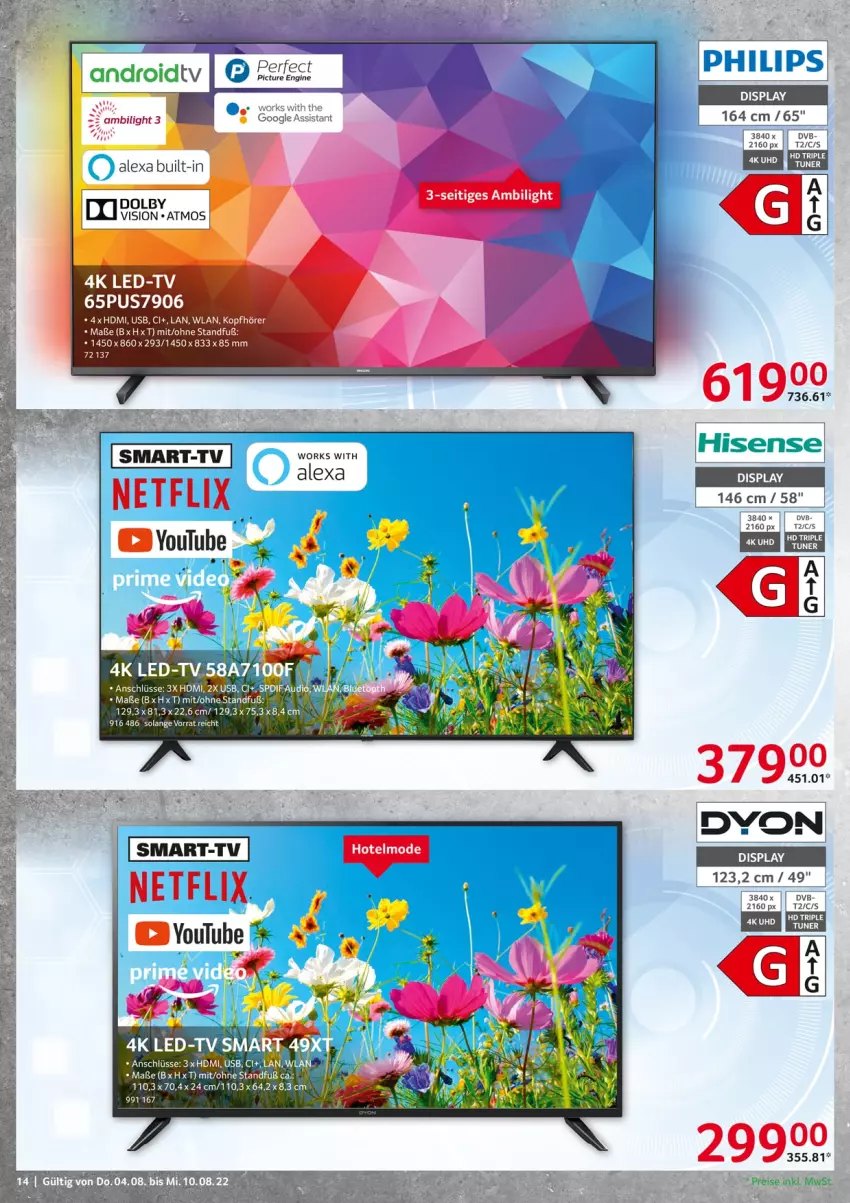 Aktueller Prospekt Selgros - Nonfood - von 04.08 bis 10.08.2022 - strona 14 - produkty: alexa, dvb, dyon, eis, gin, HDMI, hisense, kopfhörer, Mode, netflix, reis, tee, Ti, usb, Yo