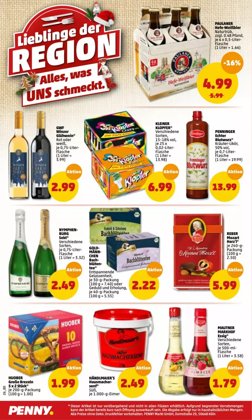 Aktueller Prospekt Penny - Prospekte - von 20.12 bis 25.12.2021 - strona 26 - produkty: Berger, bier, Blüte, brezel, Brezeln, eimer, essig, flasche, Glühwein, händlmaier, Hausmacher, Hefe, huober, kleiner klopfer, kräuter, leine, LG, likör, mac, Mautner, natur, Paula, paulaner, sekt, senf, tee, wein, ZTE