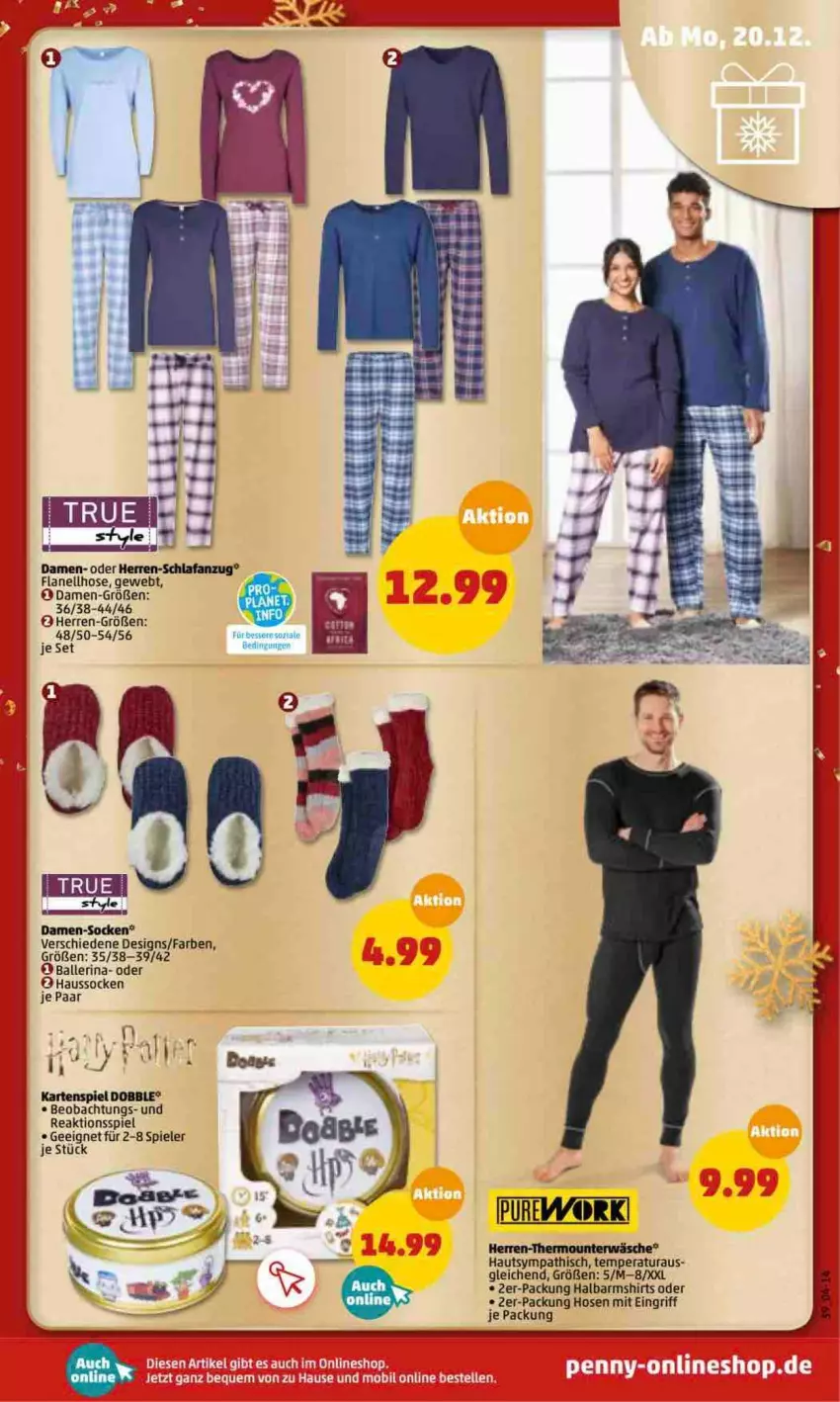 Aktueller Prospekt Penny - Prospekte - von 20.12 bis 25.12.2021 - strona 39 - produkty: Anzug, ball, elle, Haussocken, hose, hosen, Kartenspiel, Schlafanzug, shirt, shirts, socken, Spiele, Thermounterwäsche, Ti, Unterwäsche