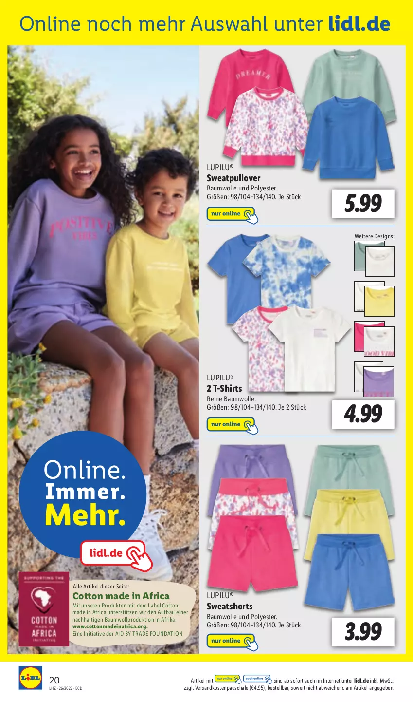 Aktueller Prospekt Lidl - Aktionsprospekt - von 27.06 bis 02.07.2022 - strona 20 - produkty: Bau, baumwolle, lupilu, ndk, Pullover, reine baumwolle, Schal, Schale, shirt, shirts, shorts, sweatshorts, T-Shirt, Ti, wolle